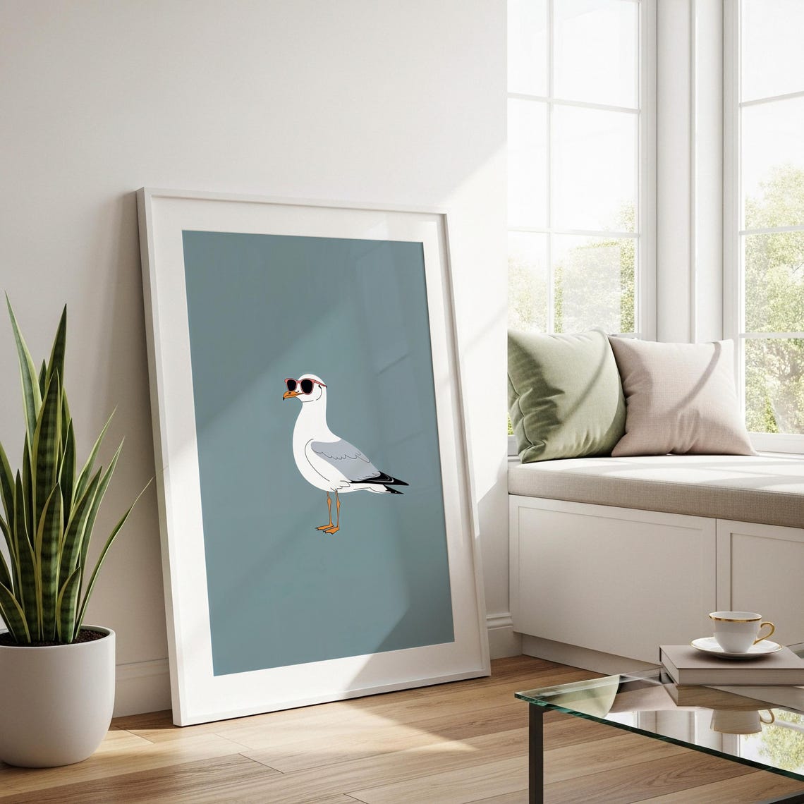 Cool Seagull Sunglasses Minimalist Coastal Bird Beach Decor Poster