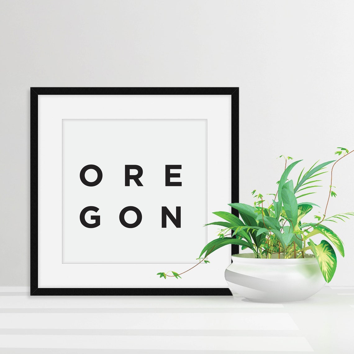 Oregon State Typography Poster with Bold Black Stacked Lettering Art