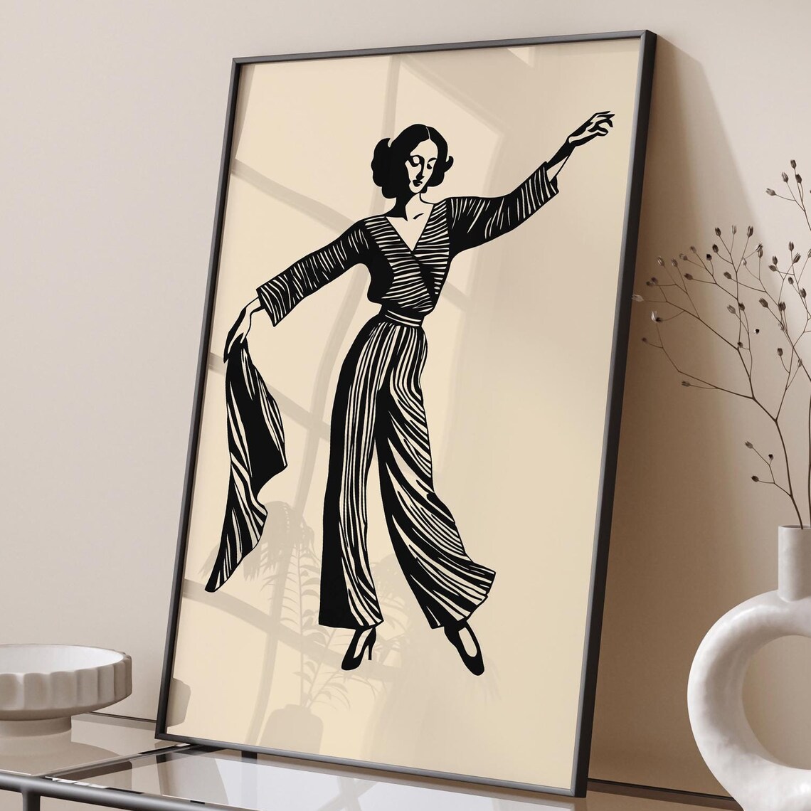 Monochrome Spanish Dancer with Flowing Fabric Vintage Poster