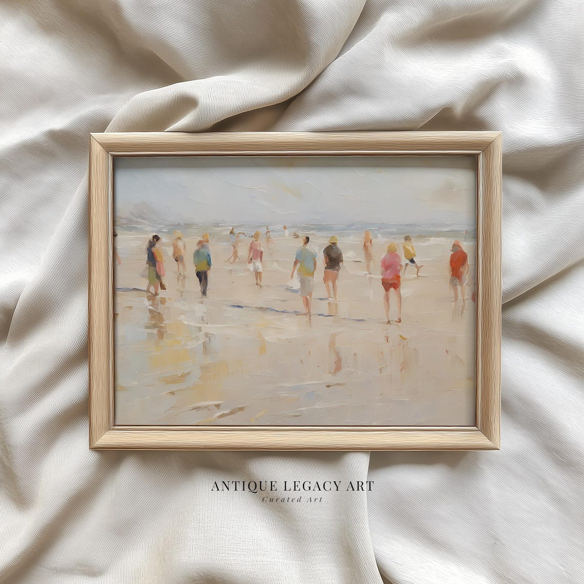 People on Beach Summer Day Impressionist Coastal Seaside Art Poster