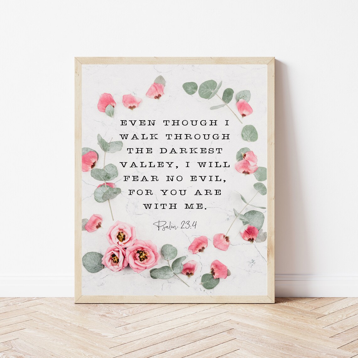Bible Verse Wall Art Psalm 234 Christian Hope Scripture Decor Even Though I Walk Prints Bedroom Office Signs