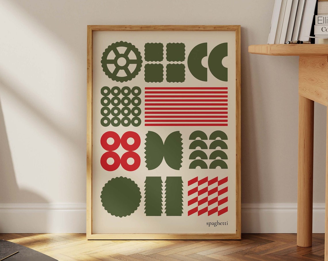 Spaghetti Pasta Shapes Retro Italian Kitchen Poster Art Design - Image 3