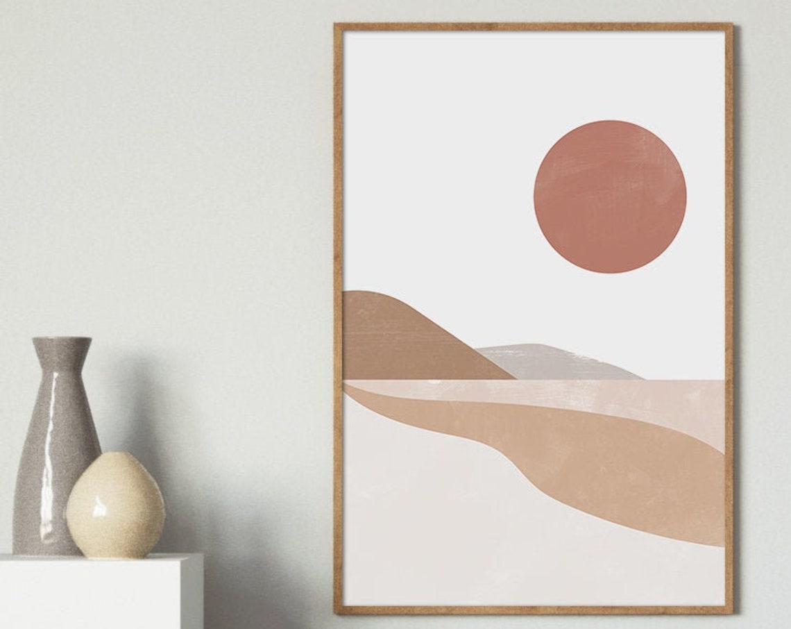Terracotta Sun Minimalist Boho Desert Landscape Abstract Poster
