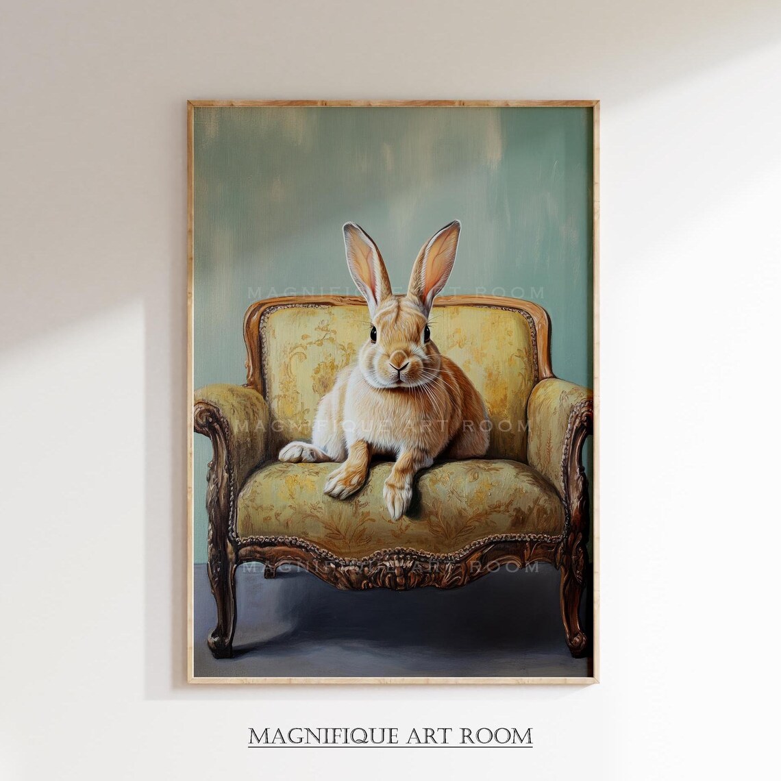 Vintage Easter Bunny on Sofa, Easter Wall Art Print