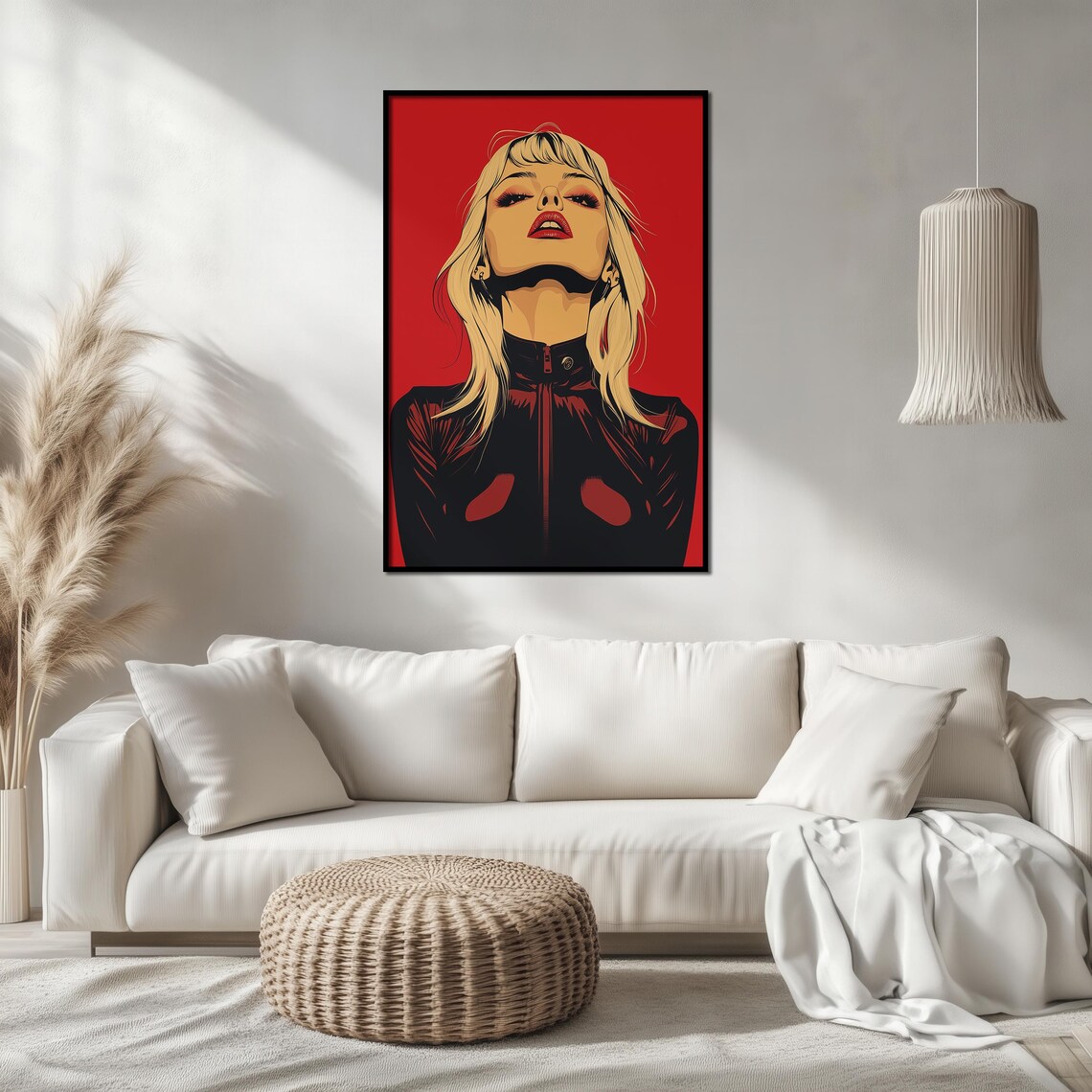 Pop Art Blonde Woman In Black Leather Bold Red Retro Portrait Poster - Image 2