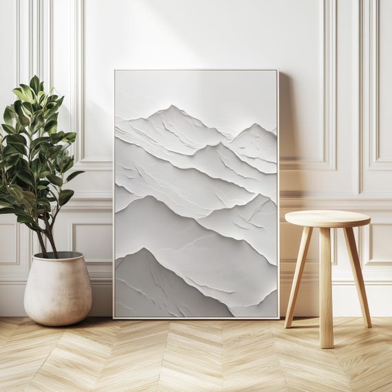 Minimalist White Textured Mountain Range Art Print Serene Nature Wall Art Premium Interior Dcor Minimalist Wall Art Gallery Art