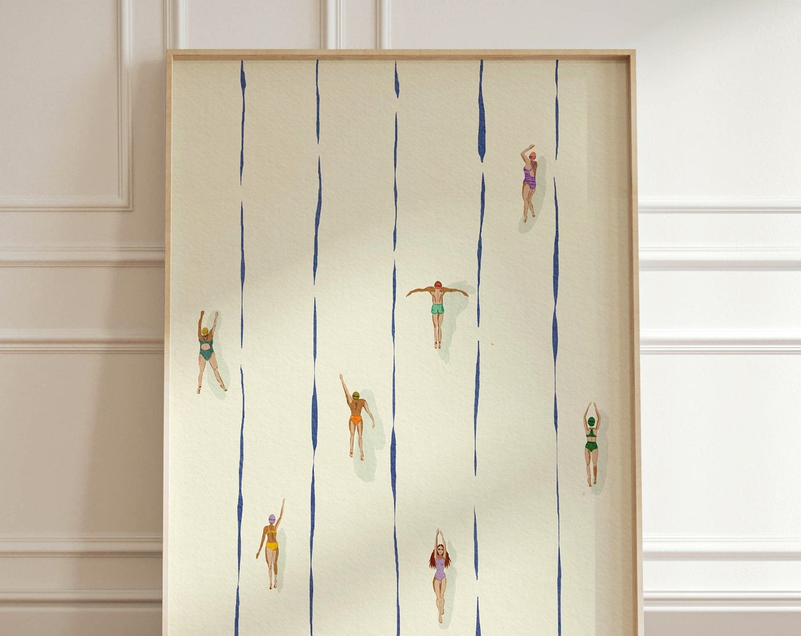 People Swimming In Pool, Minimalist Art Print
