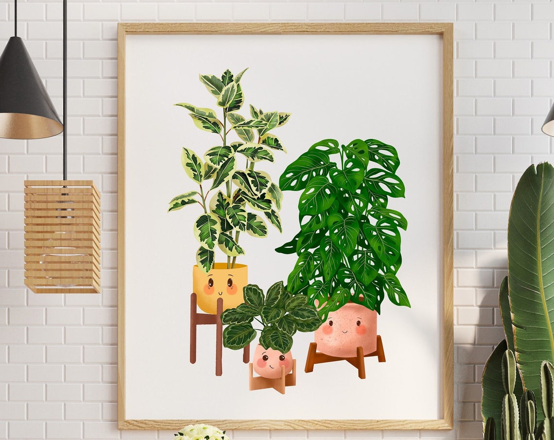 Variegated Rubber Plant Monstera And Calathea Smiling Trio Poster