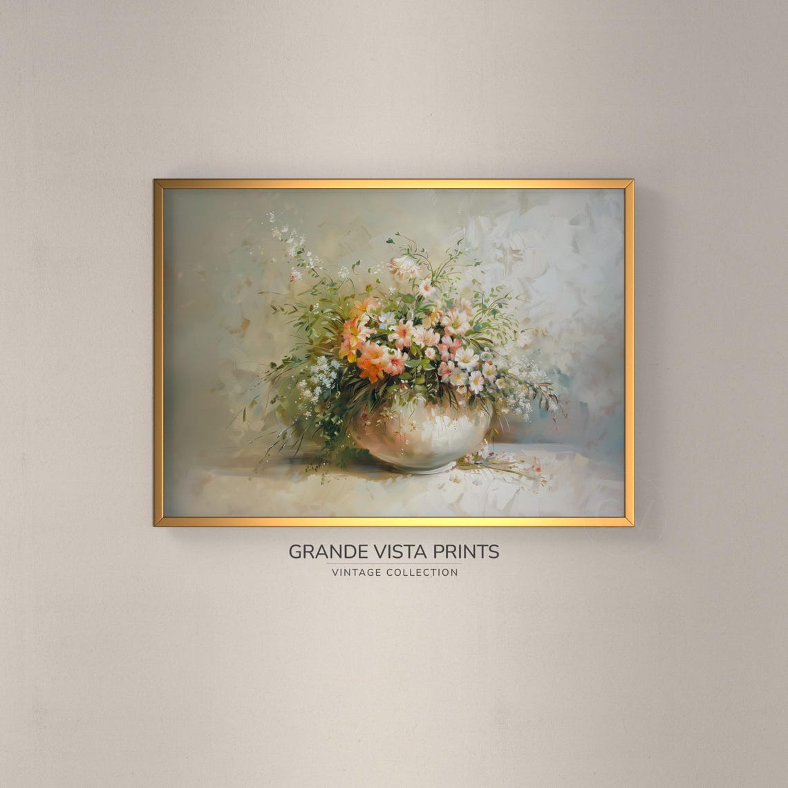 Orange Pink Wildflower Bouquet Vase Vintage Floral Still Life Poster