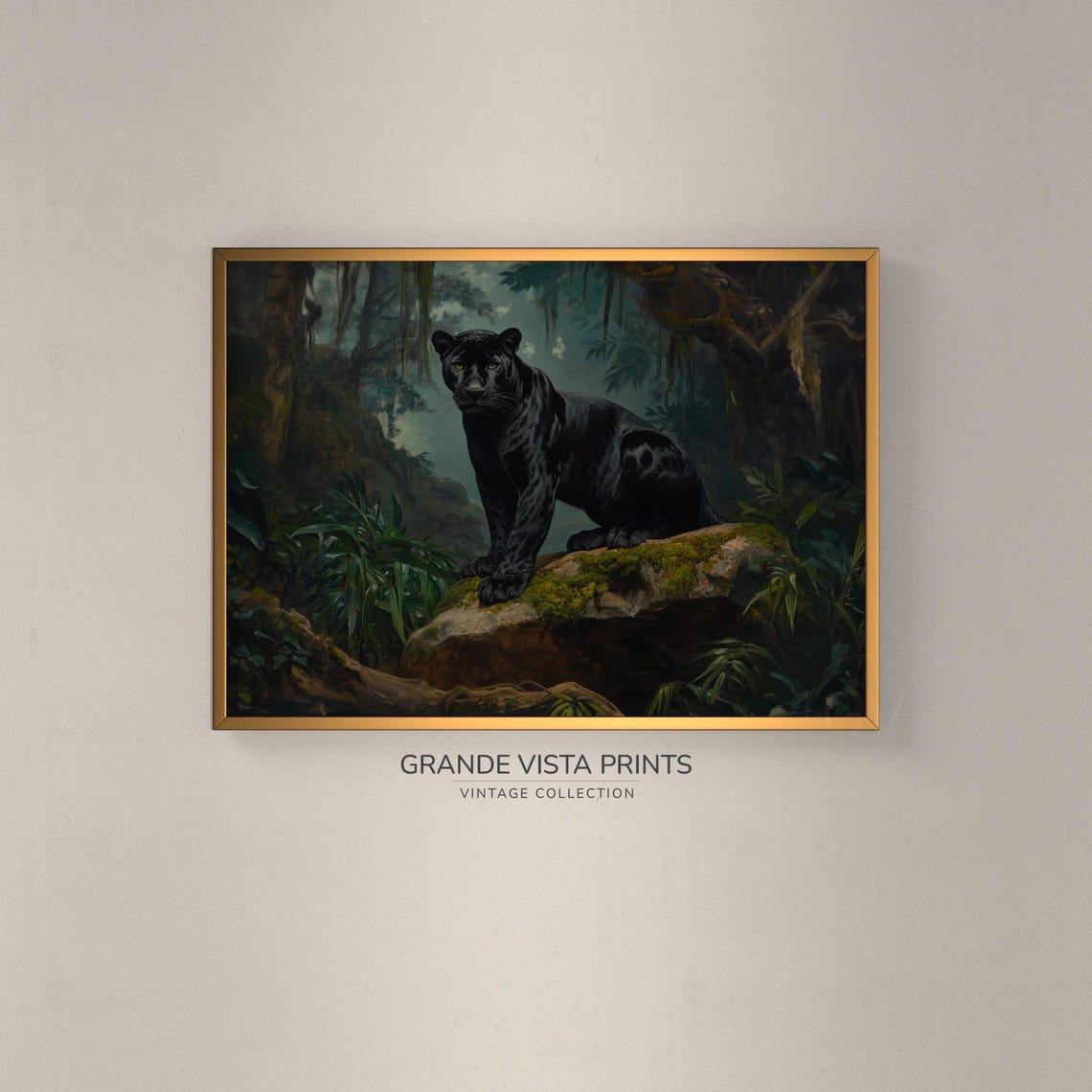 Black Panther Jungle Rock Majestic Big Cat Vintage Wildlife Poster
