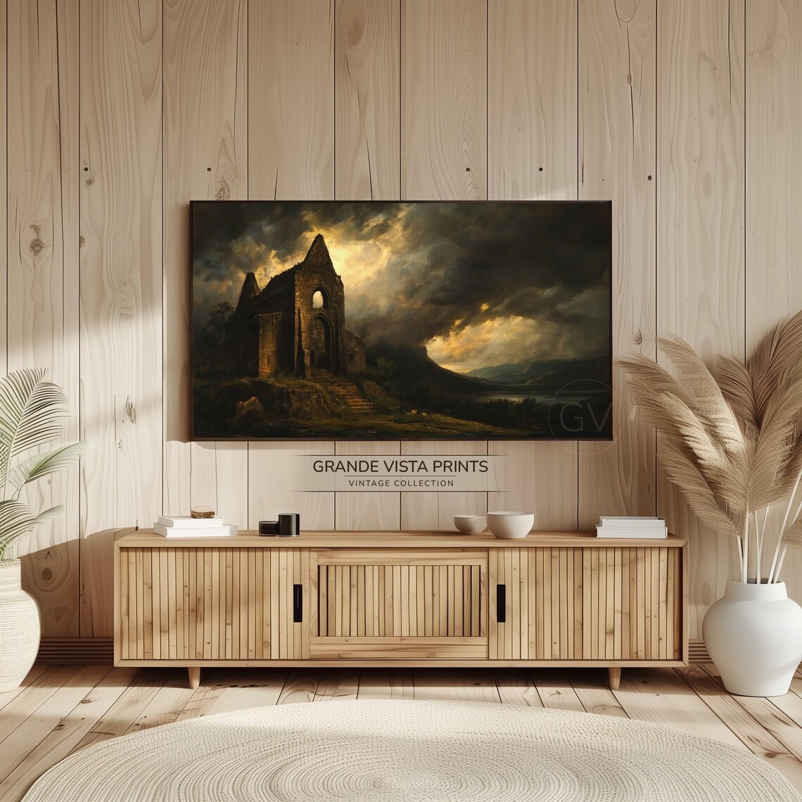 Spooky Chapel Ruins Golden Storm Clouds Vintage Haunted Halloween Art Poster - Image 2