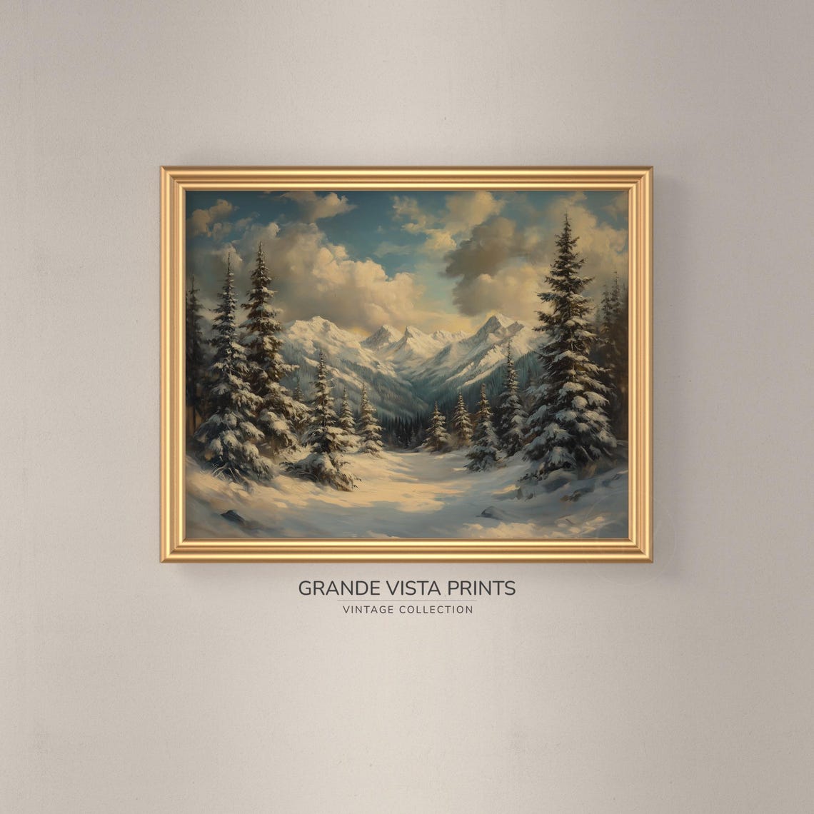 Sunlit Snowy Mountain Range Evergreen Pines Winter Landscape Poster - Image 3