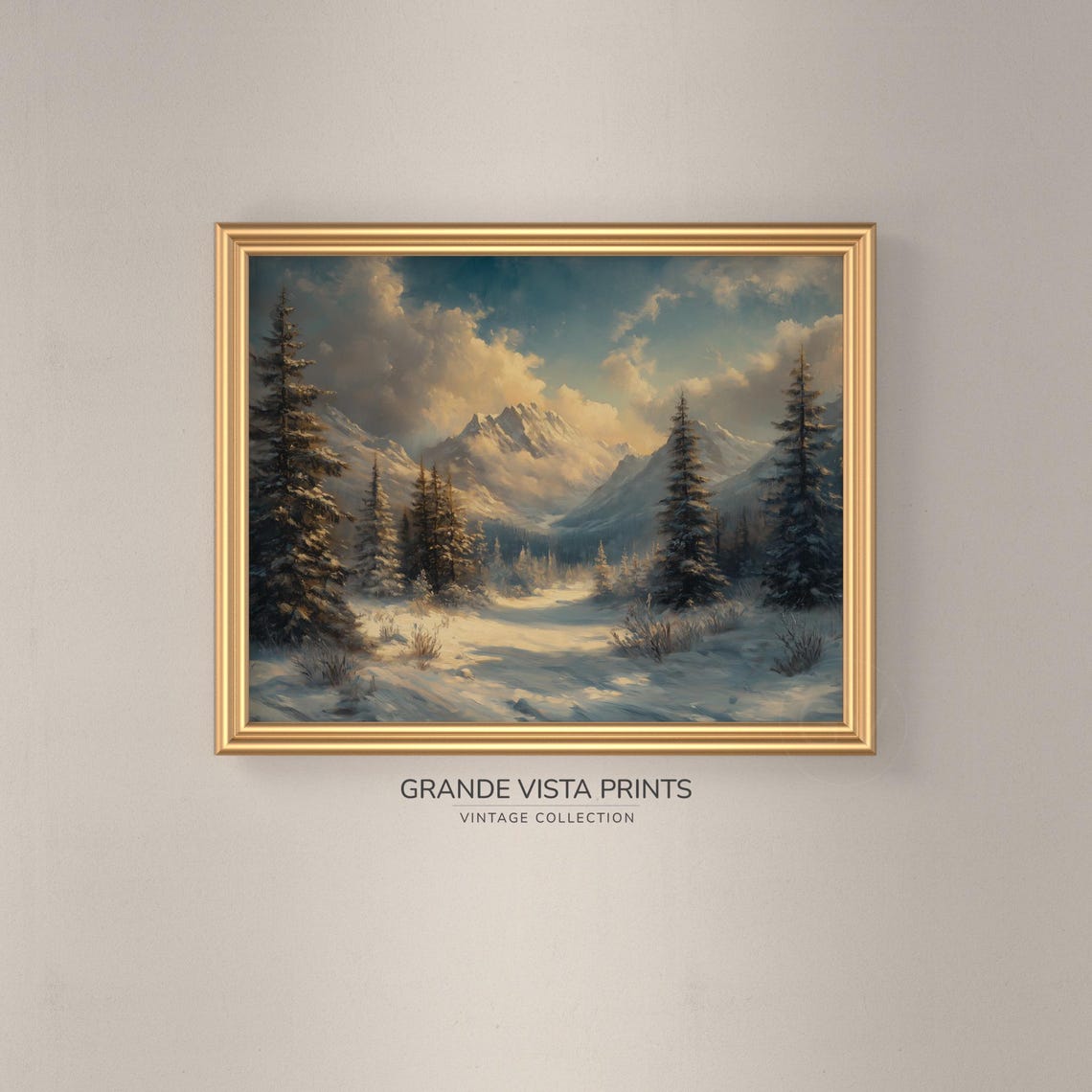 Snowy Mountain Meadow Pine Trees Sunlit Peaks Winter Landscape Poster - Image 3
