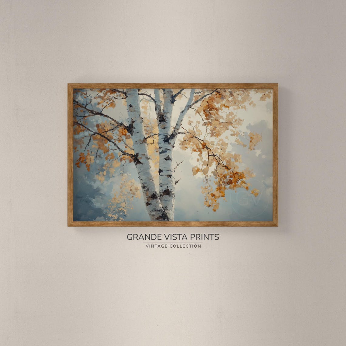 White Birch Branches Golden Leaves Sparse Autumn Painting Poster - Image 2
