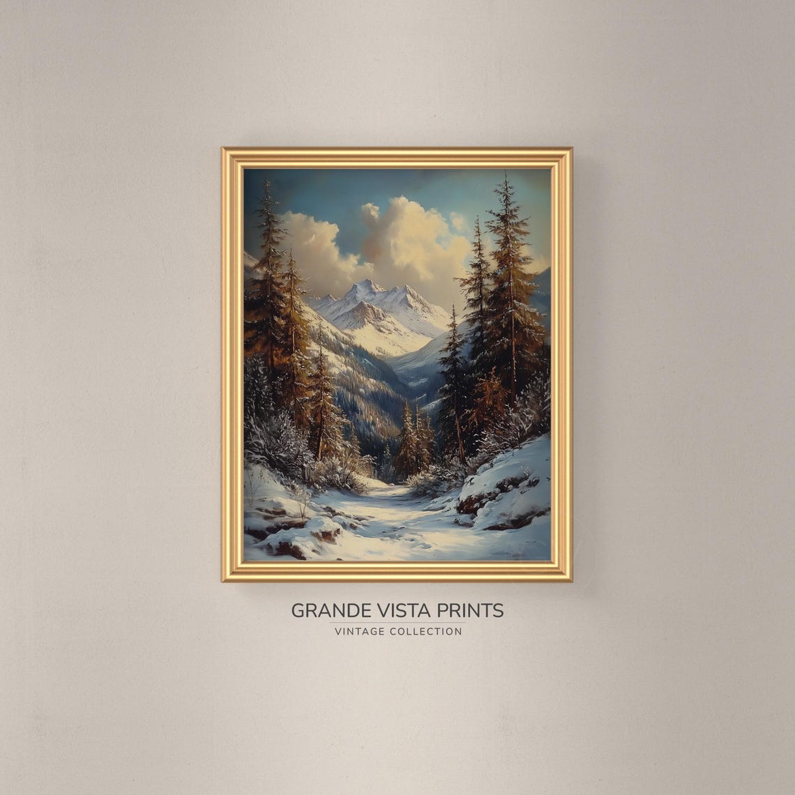Snowy Pine Forest Mountain Valley Vintage Winter Landscape Poster - Image 3