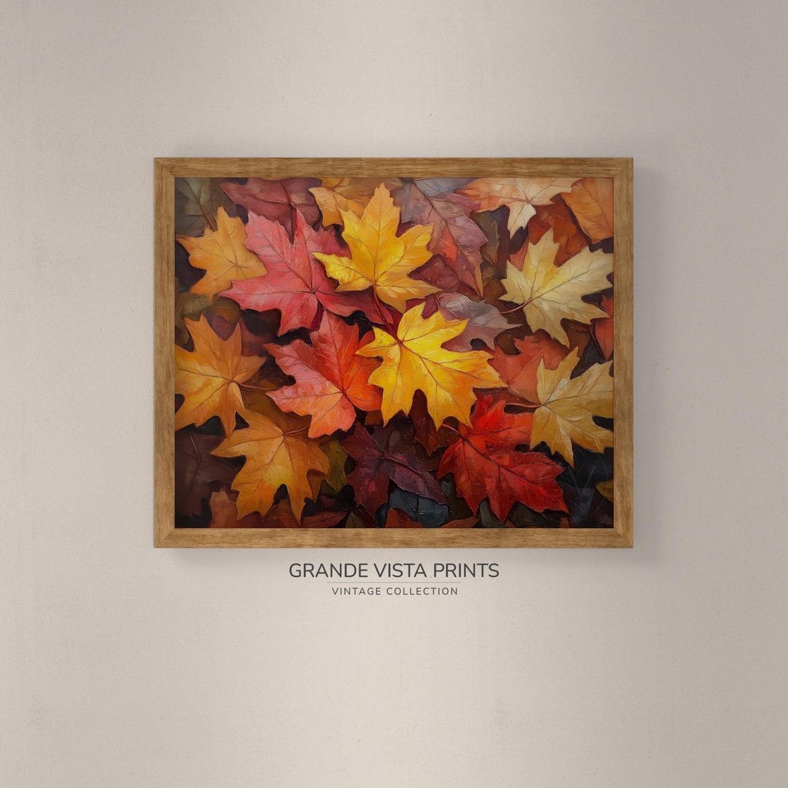 Maple Leaves Full Frame Golden Autumn Fall Foliage Painting Poster - Image 4
