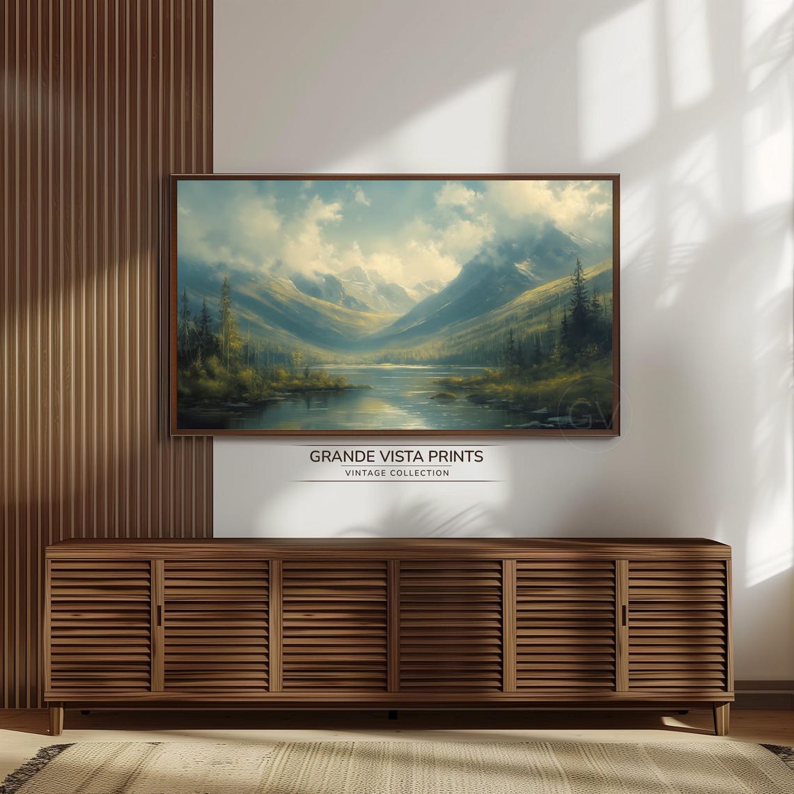 Moody Mountain Lake Misty Peaks Pine Forest Teal Landscape Poster - Image 3