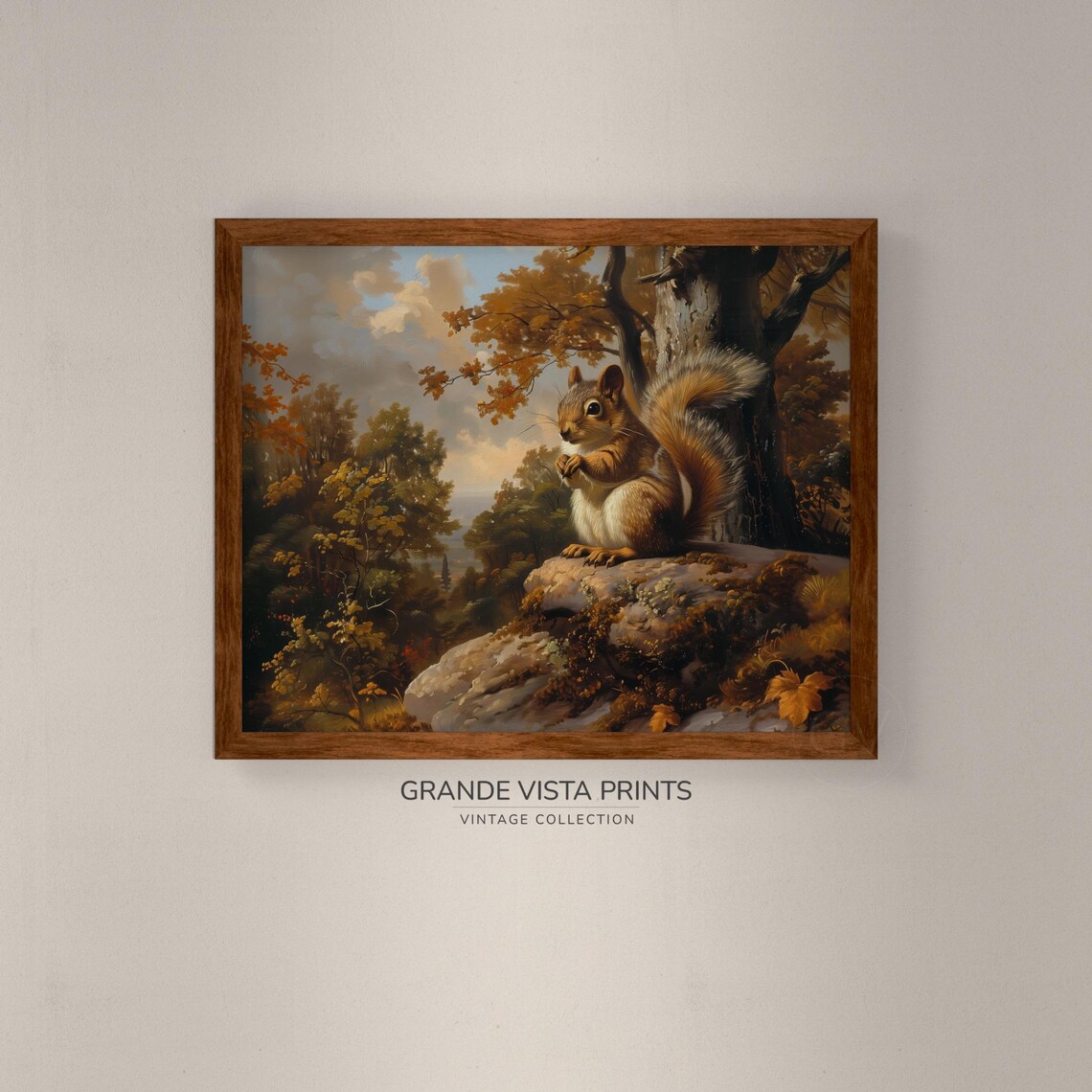 Red Squirrel with Acorn on Rock Autumn Woodland Vintage Poster - Image 4