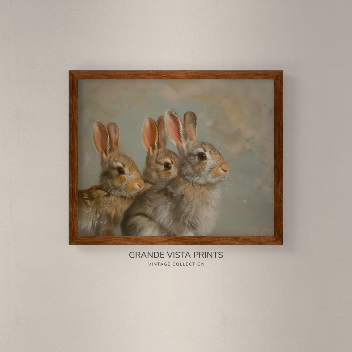 Three Easter Bunnies Cuddled Together Vintage Rabbit Portrait Poster - Image 4