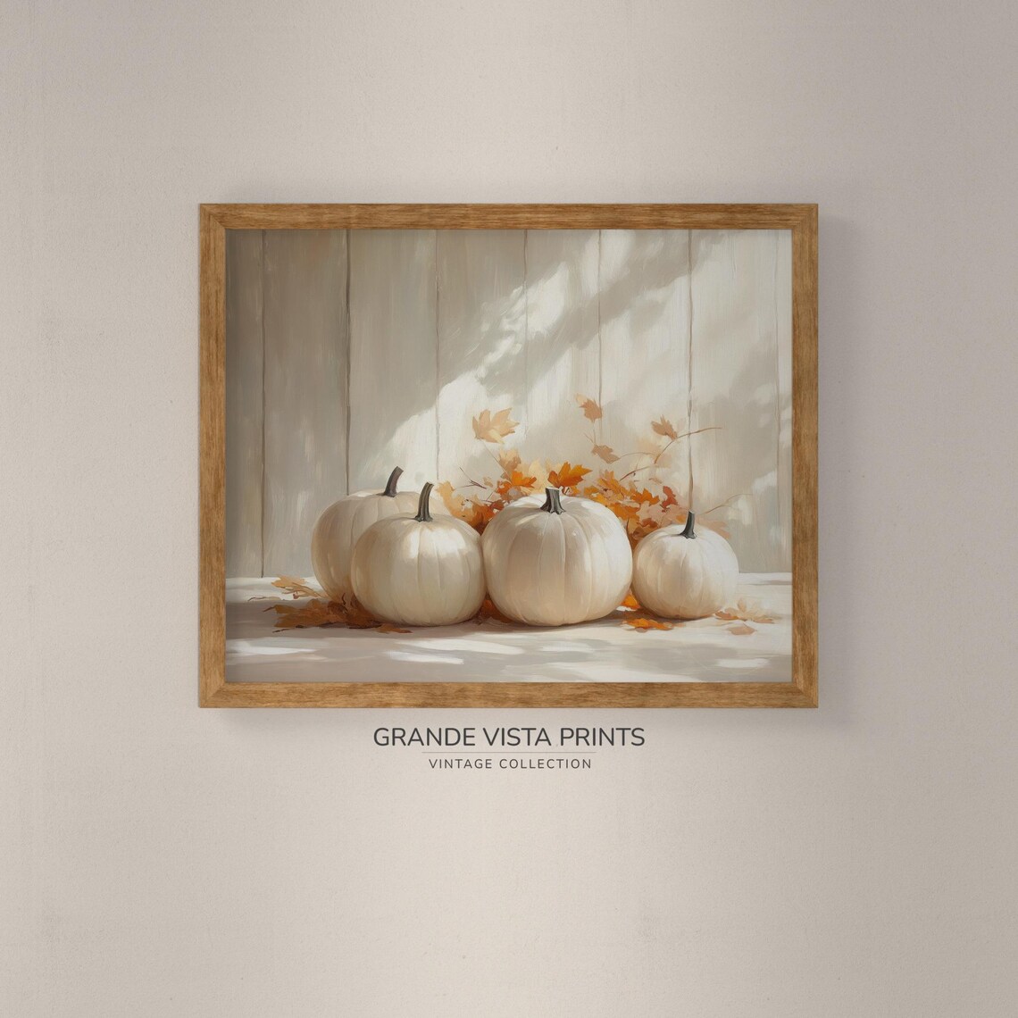 White Pumpkins Four Autumn Leaves Soft Light Vintage Fall Farmhouse Poster - Image 4