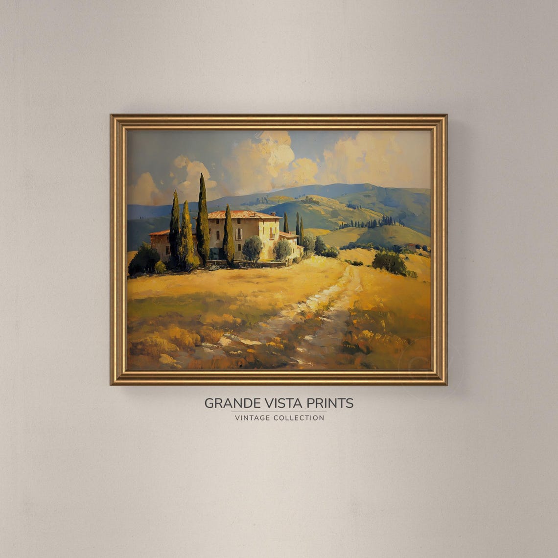 Tuscan Villa With Cypress Trees Golden Countryside Hills Italy Poster - Image 3