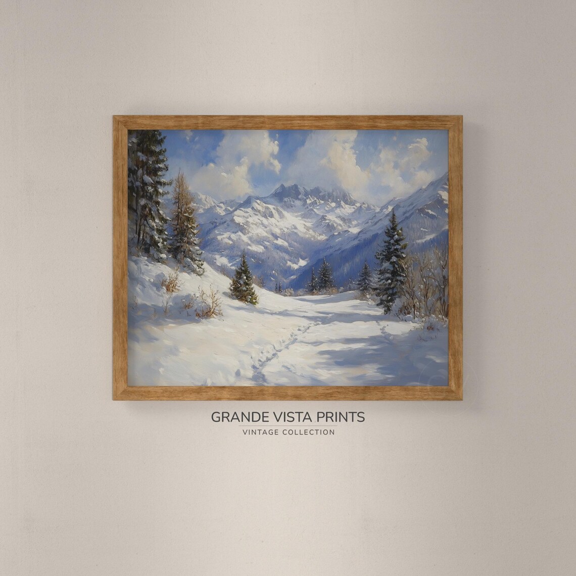 Sunny Snowy Mountain Trail Evergreens Vintage Alpine Winter Poster - Image 4