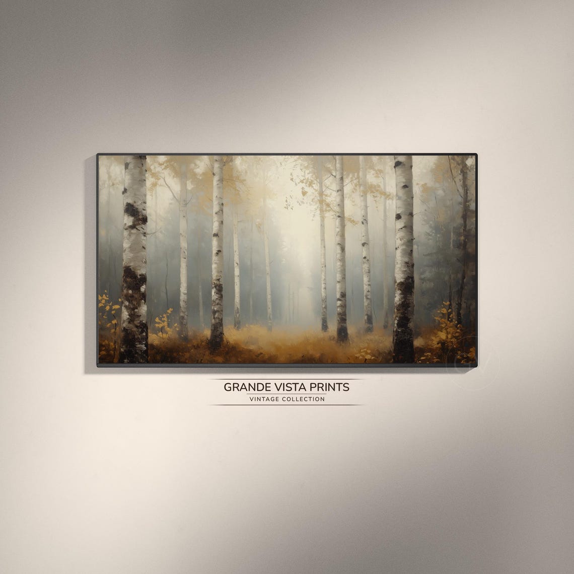 Misty Autumn Birch Forest Foggy Golden Trees Panoramic Wall Art