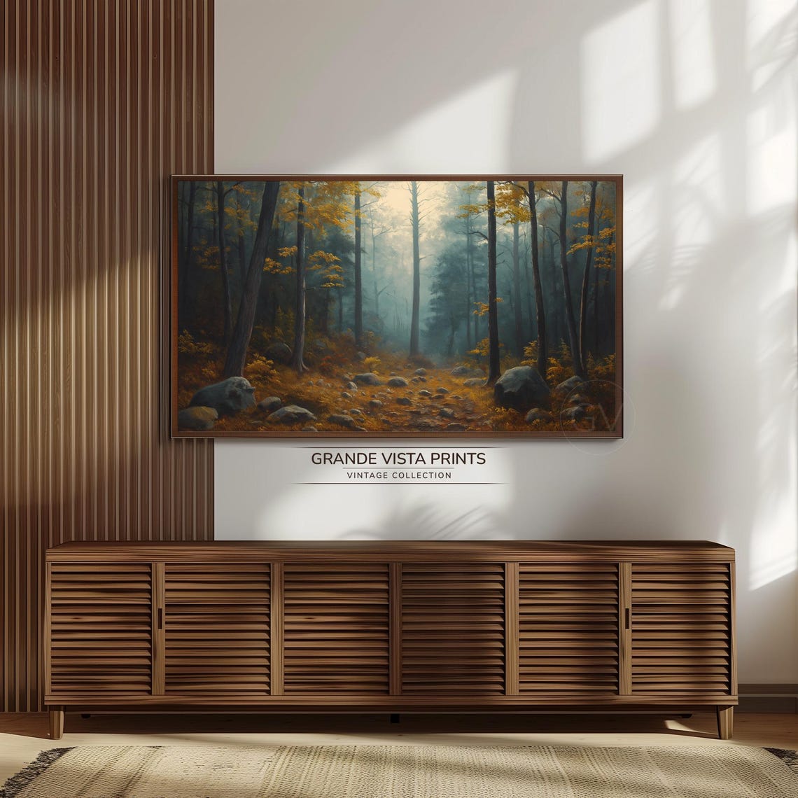 Dark Autumn Woods Golden Canopy Rocks Moody Vintage Forest Poster - Image 3