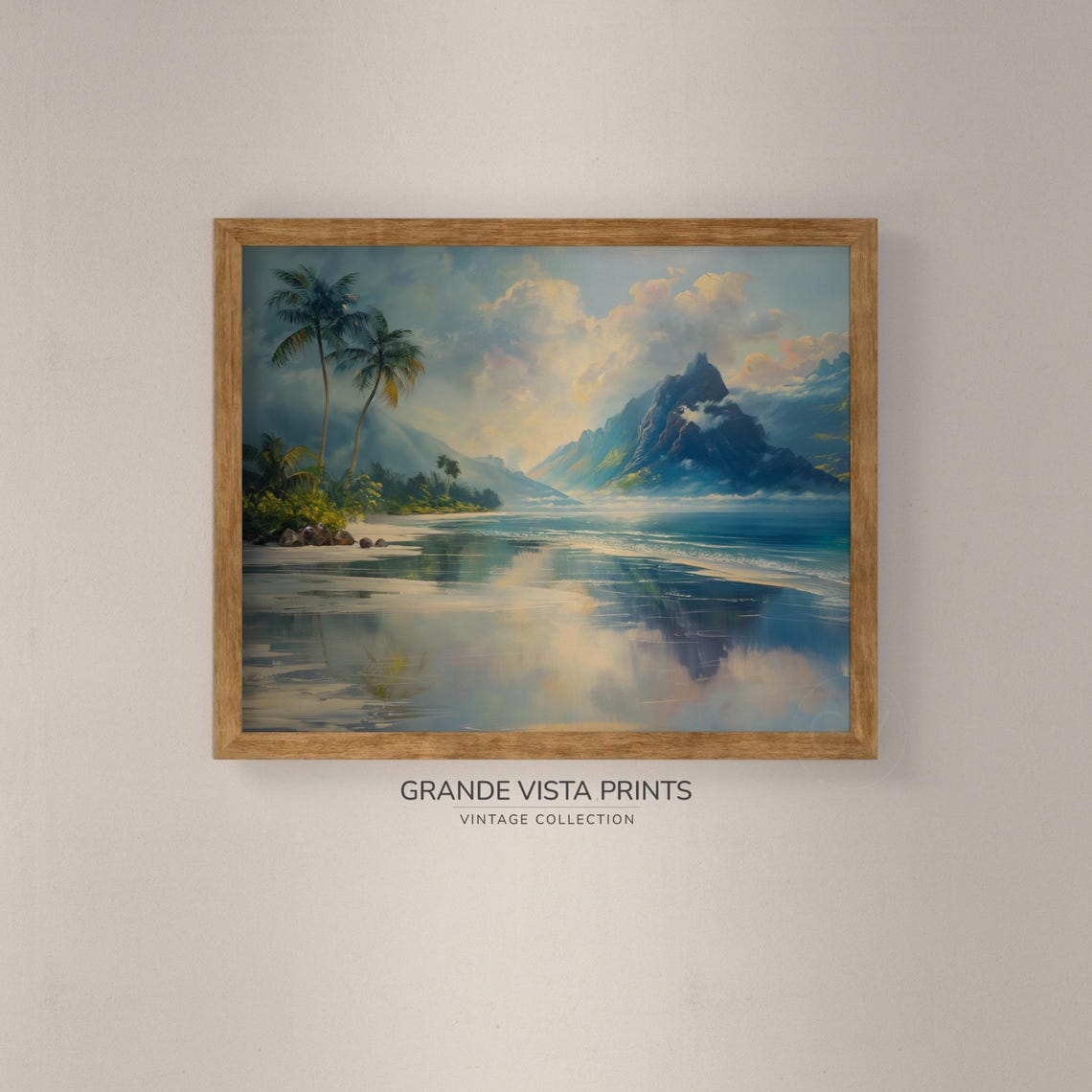 Tropical Island Palm Beach Mountain Peak Lagoon Reflection Poster - Image 4