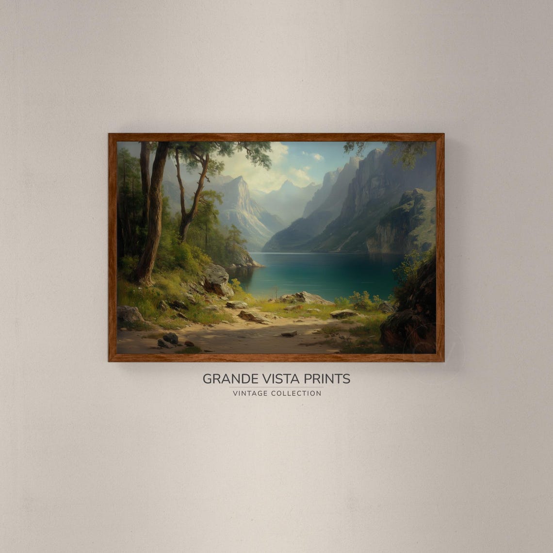 Sunlit Alpine Lake Between Forested Peaks Turquoise Water Vista Poster - Image 2