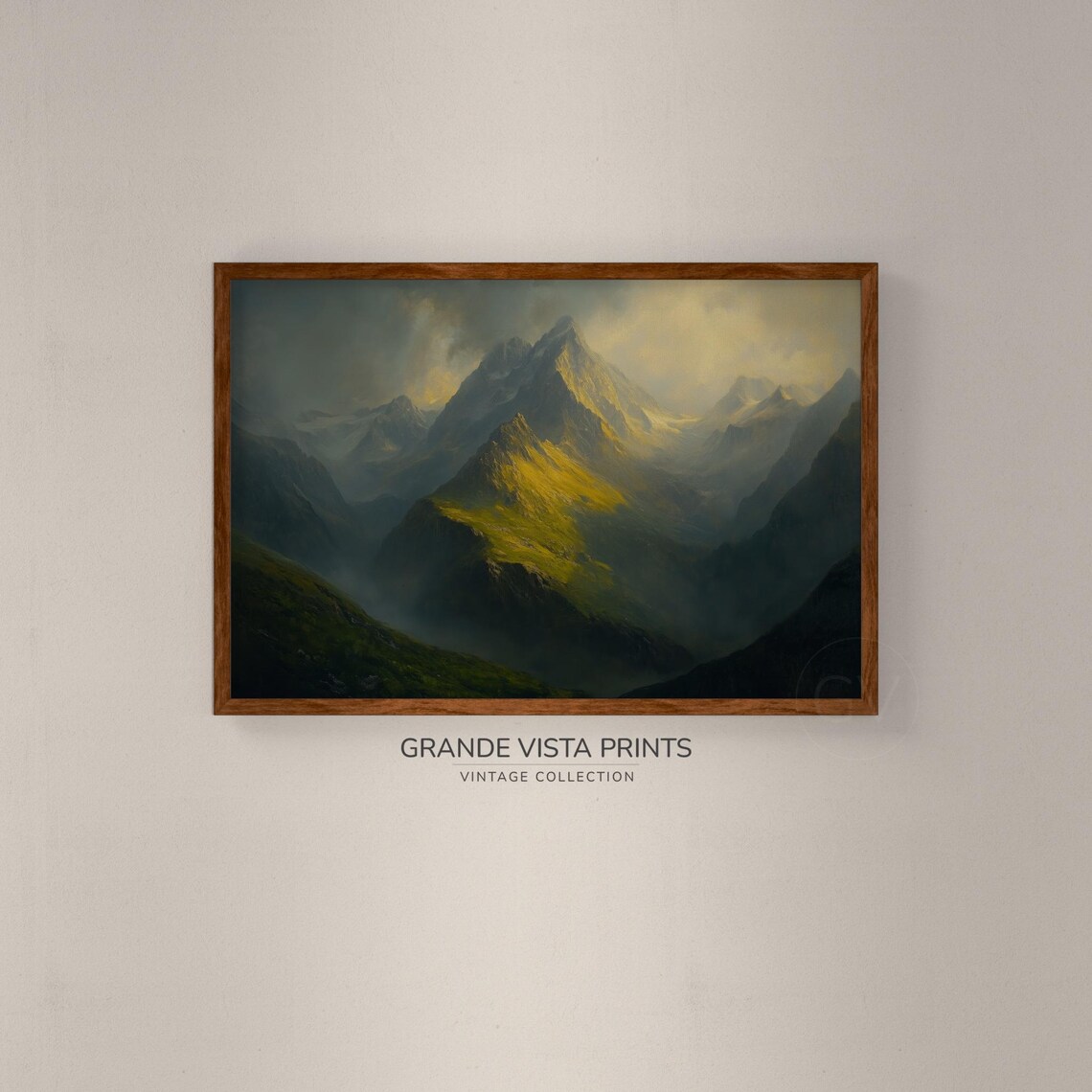 Misty Mountain Peaks Golden Light Rugged Valley Vintage Poster - Image 2