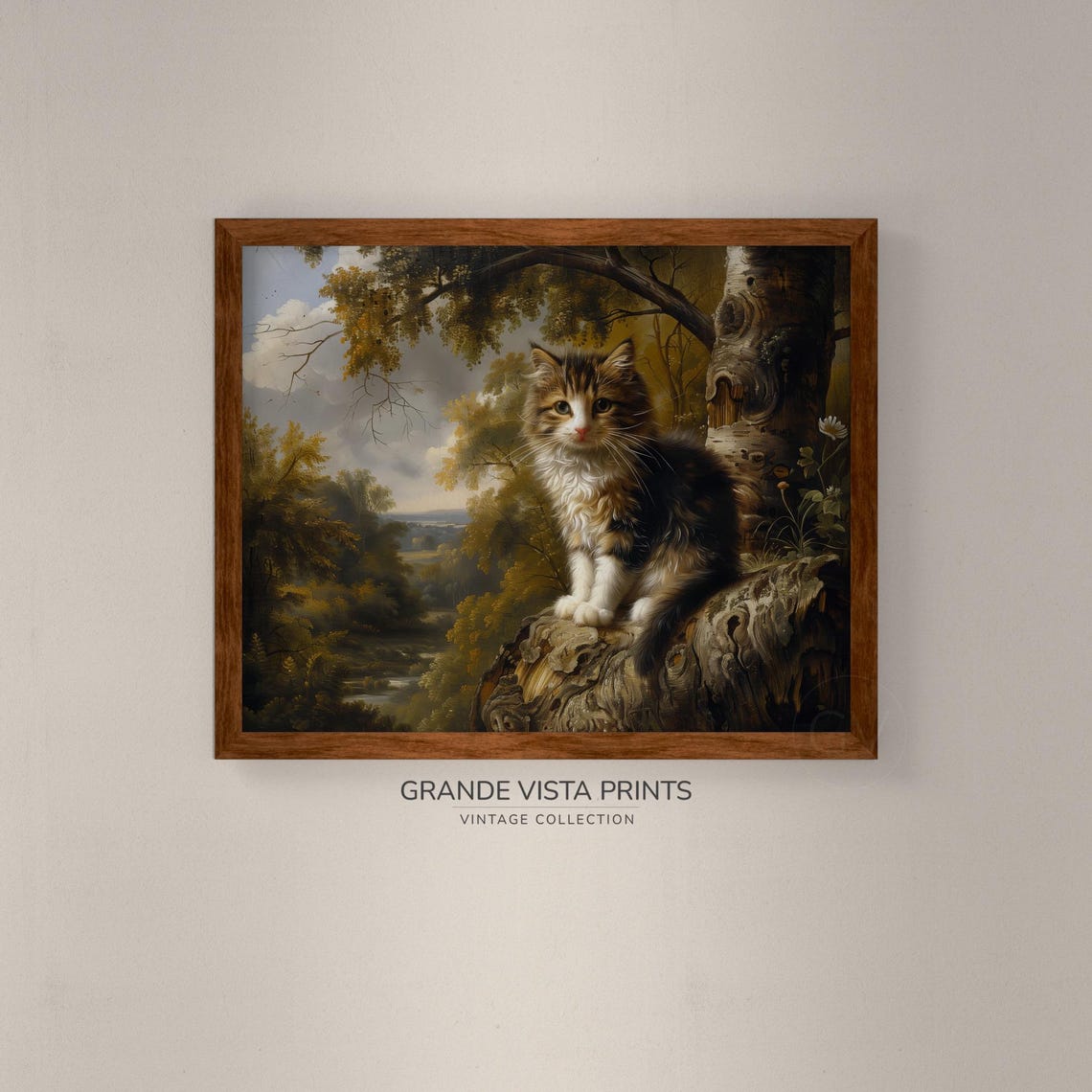Adorable Fluffy Kitten in Autumn Forest Vintage Style Cat Poster - Image 4