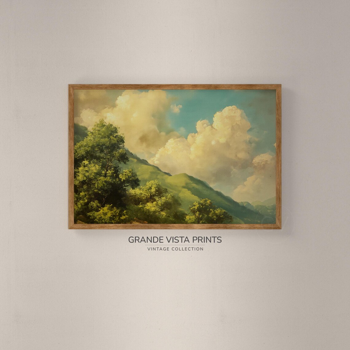 Spring Mountain Landscape, Sunlit Clouds Art Print - Image 2