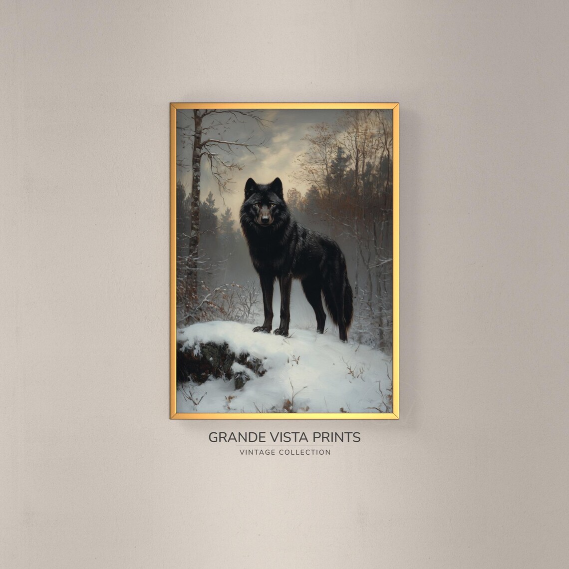 Black Wolf Animal Art Print, Wildlife Wall Decor