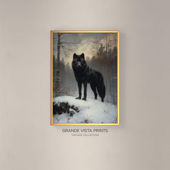 Black Wolf Animal Art Print, Wildlife Wall Decor