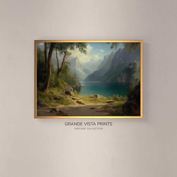 Mountain Forest Lake Painting Wall Art Mountain Lake Landscape Artwork Moutain Landscape Print Gv4618