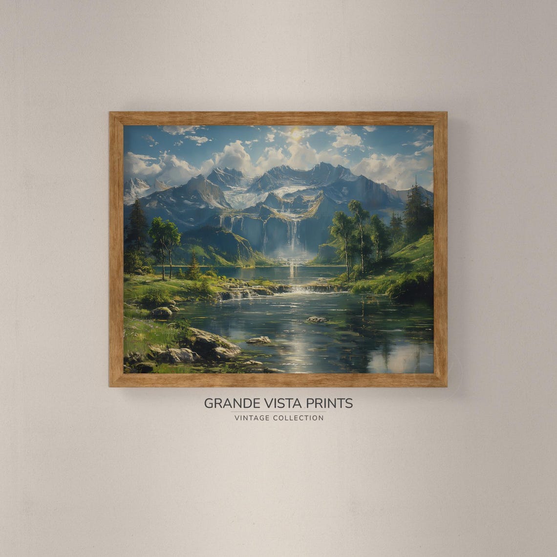 Idyllic Alpine Mountain Lake Waterfall Spring Landscape Wall Poster - Image 4