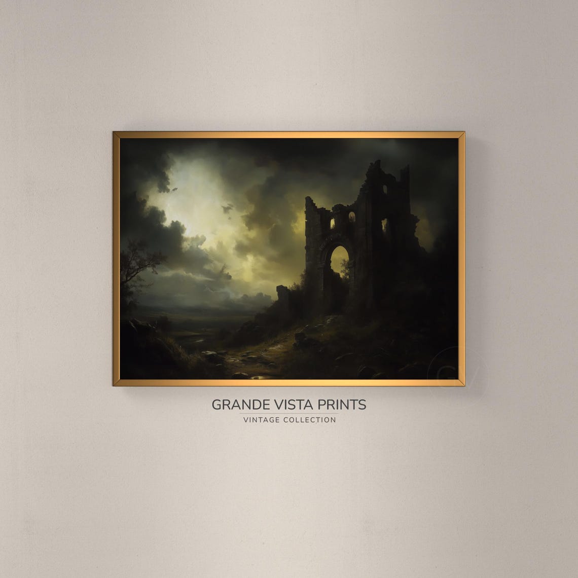 Spooky Castle Ruin Dark Storm Clouds Halloween Night Landscape Print