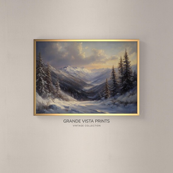 Winter Mountain Wall Art Winter Mountain Landscape Painting Winter Mountain Forest Artwork Gv4761