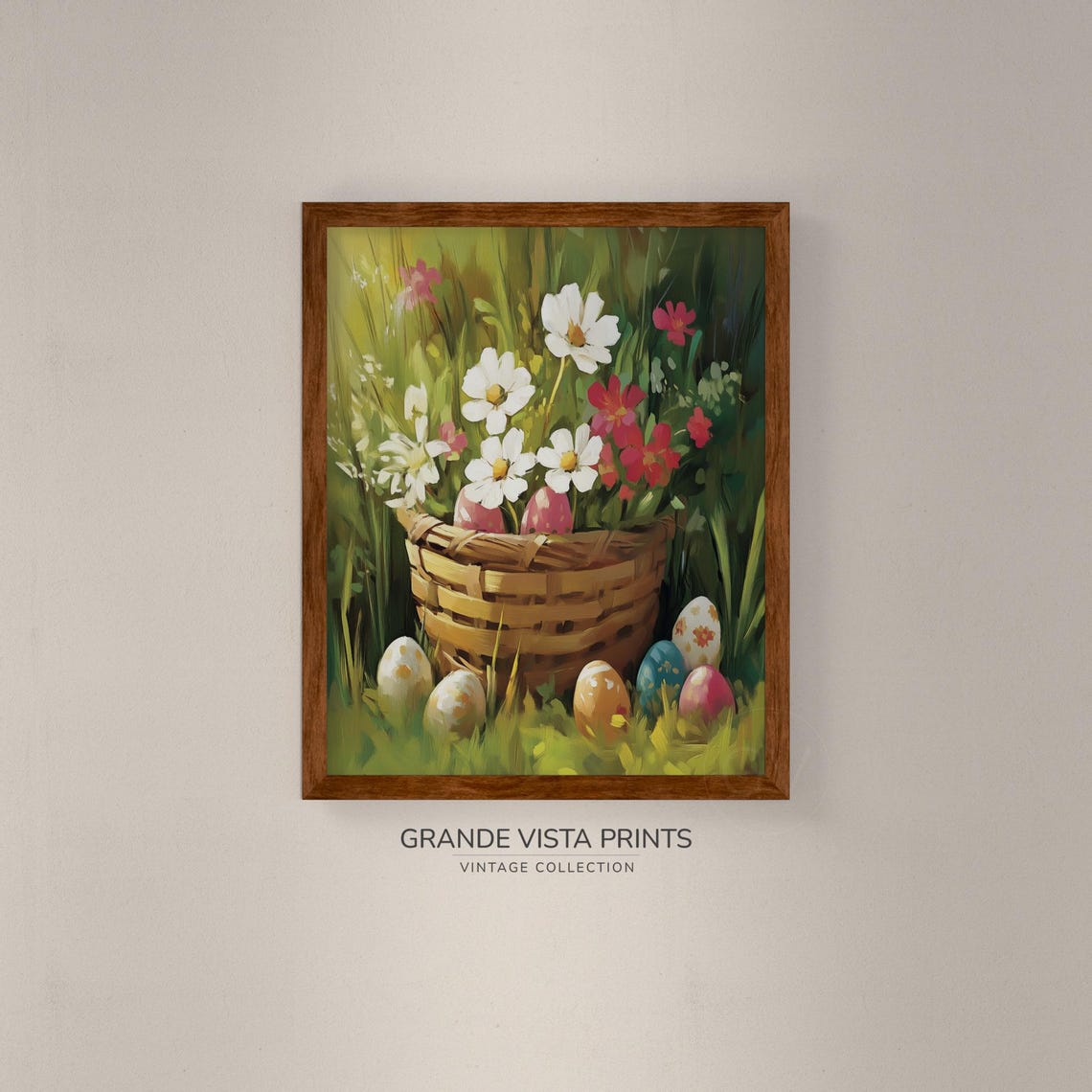 Easter Basket Pink Eggs White Cosmos Spring Meadow Vintage Poster - Image 4