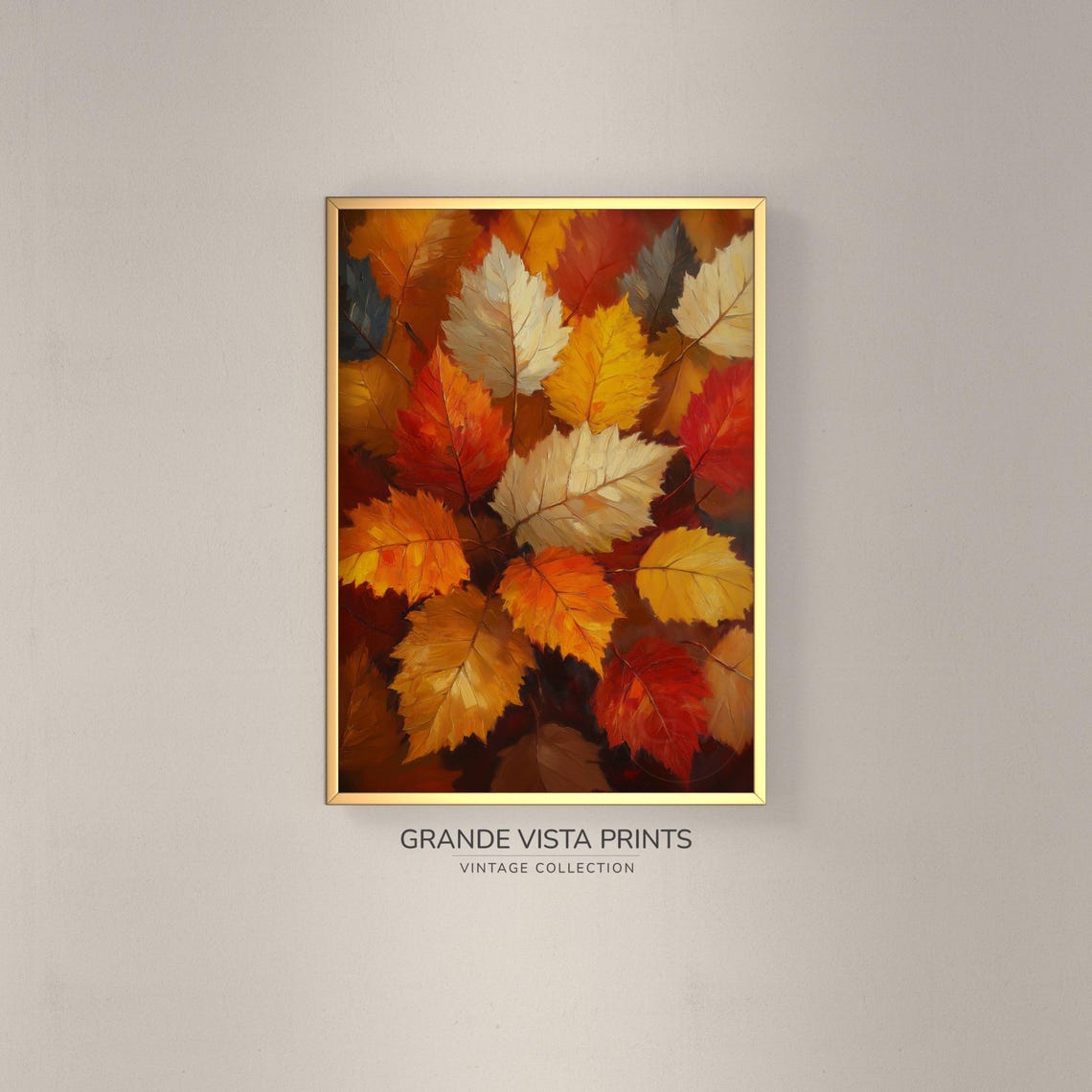 Autumn Beech Leaves Cluster Gold White Red Vintage Fall Foliage Poster