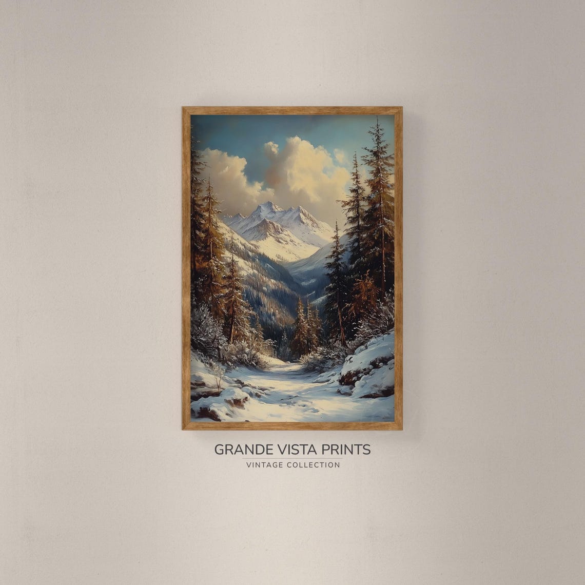 Snowy Pine Forest Mountain Valley Vintage Winter Landscape Poster - Image 2