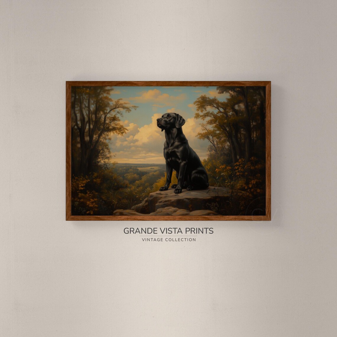 Black Dog Rocky Overlook Autumn Valley Golden Sunset Vintage Poster - Image 3