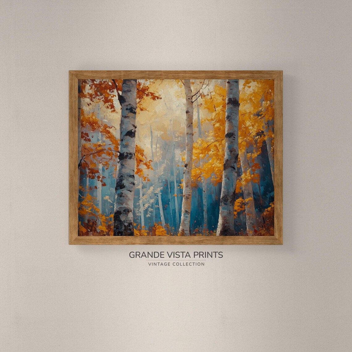 Misty Blue Birch Forest Foggy Autumn Trees Landscape Painting Poster - Image 4