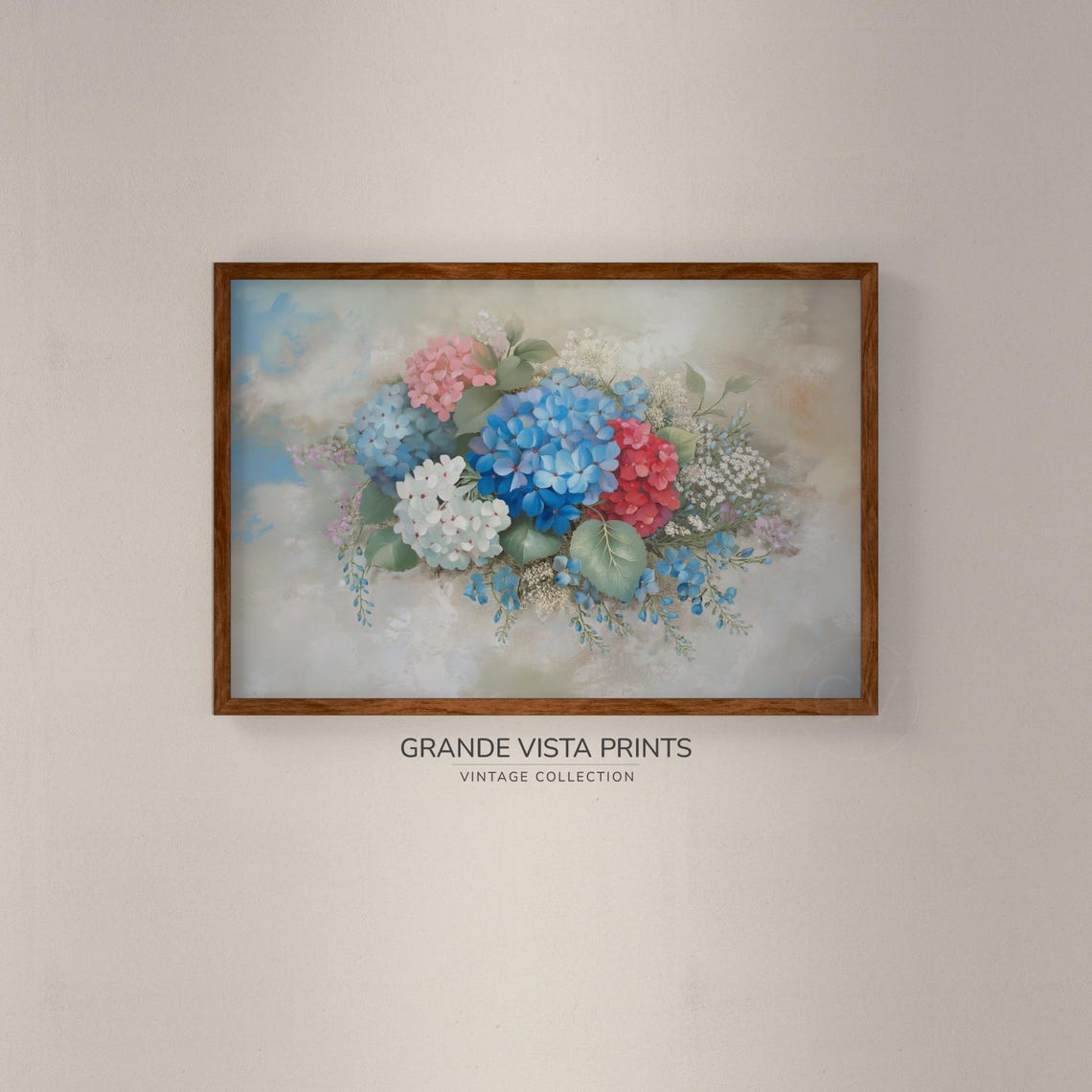 Blue Hydrangea Cloud Bouquet Vintage Floral Still Life Wall Poster - Image 2