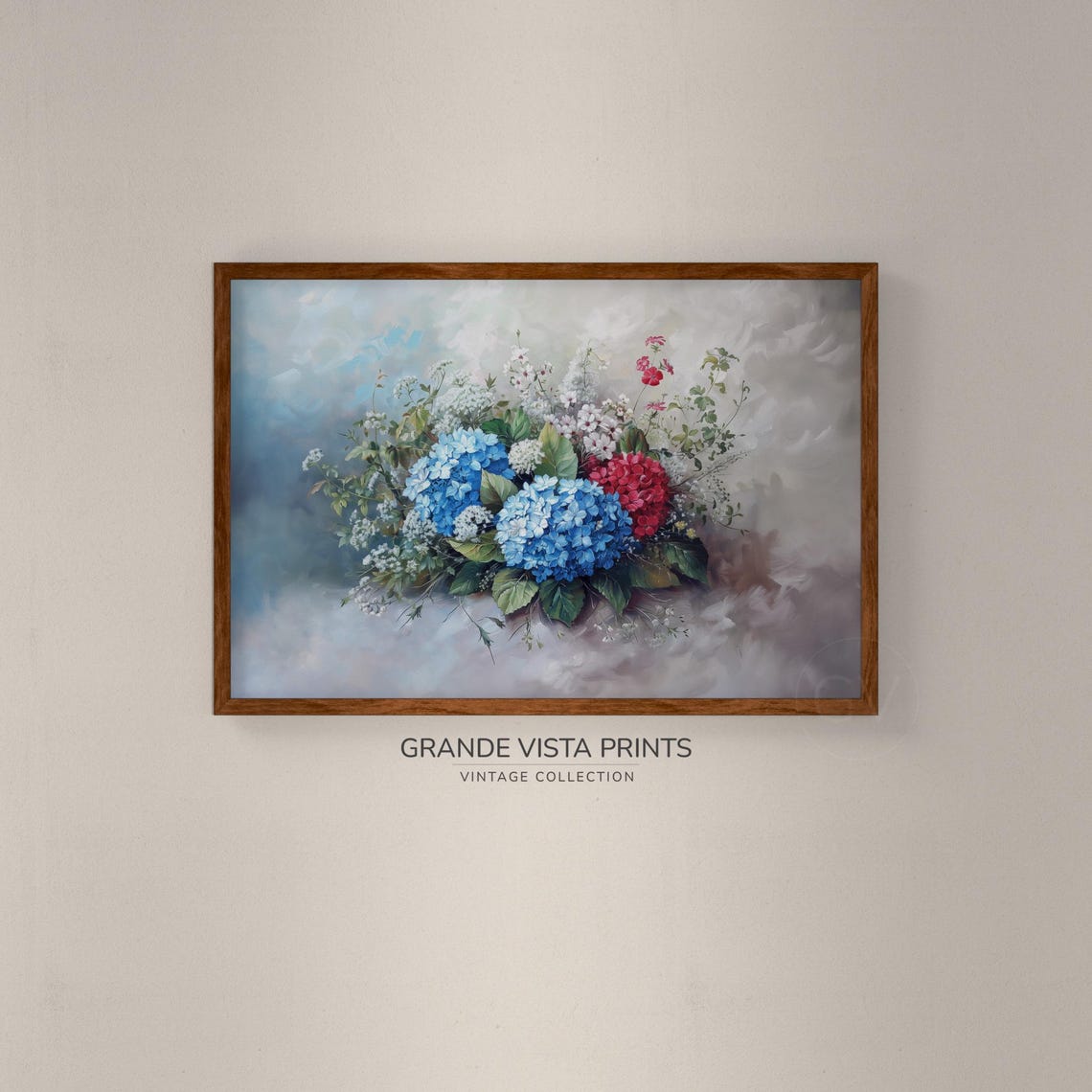 Blue Hydrangea Bloom Bouquet Vintage Floral Still Life Wall Poster - Image 2