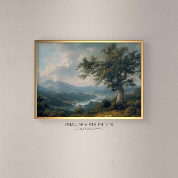 Lonely Tree On The Mountain Landscape Artwork Vintage Wall Art Instant Mountain Tree Print Gv4001