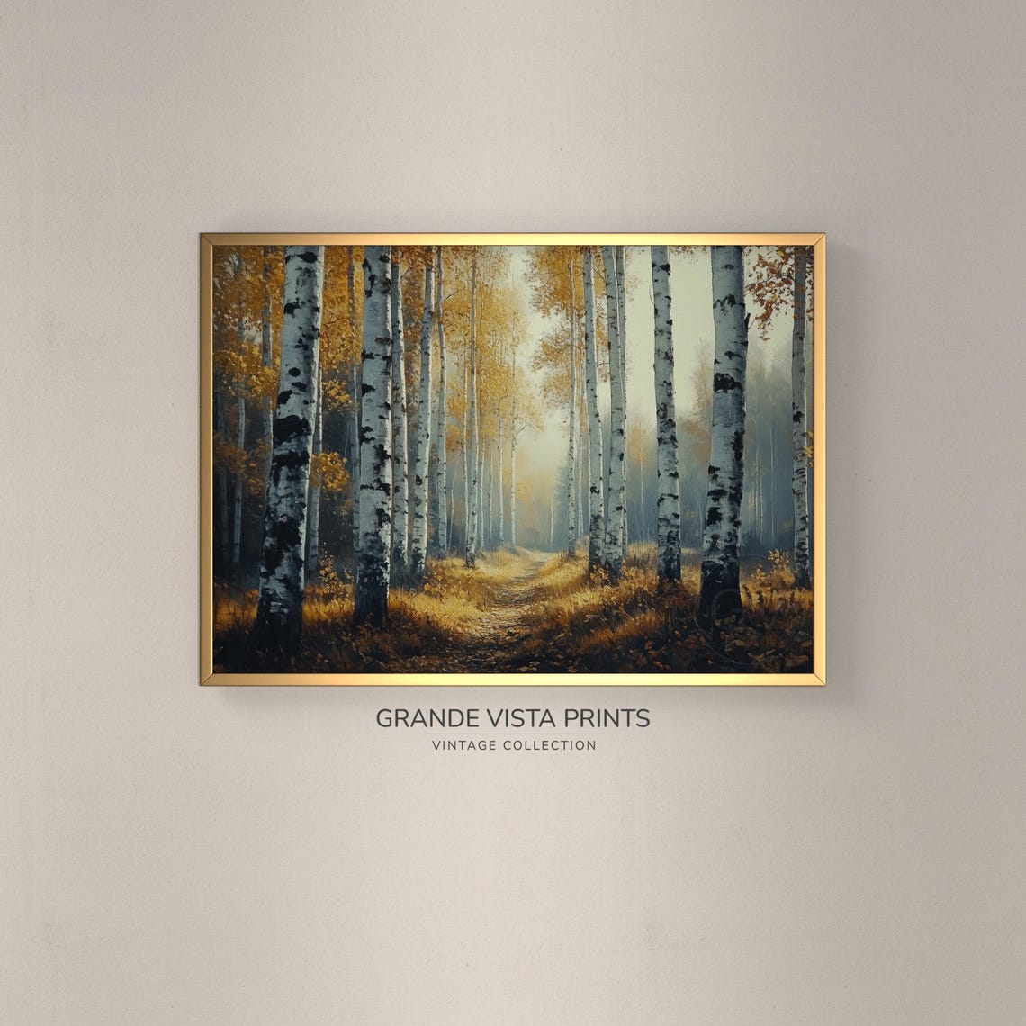 Birch Forest Sunlit Path Golden Autumn Trees Landscape Painting Poster