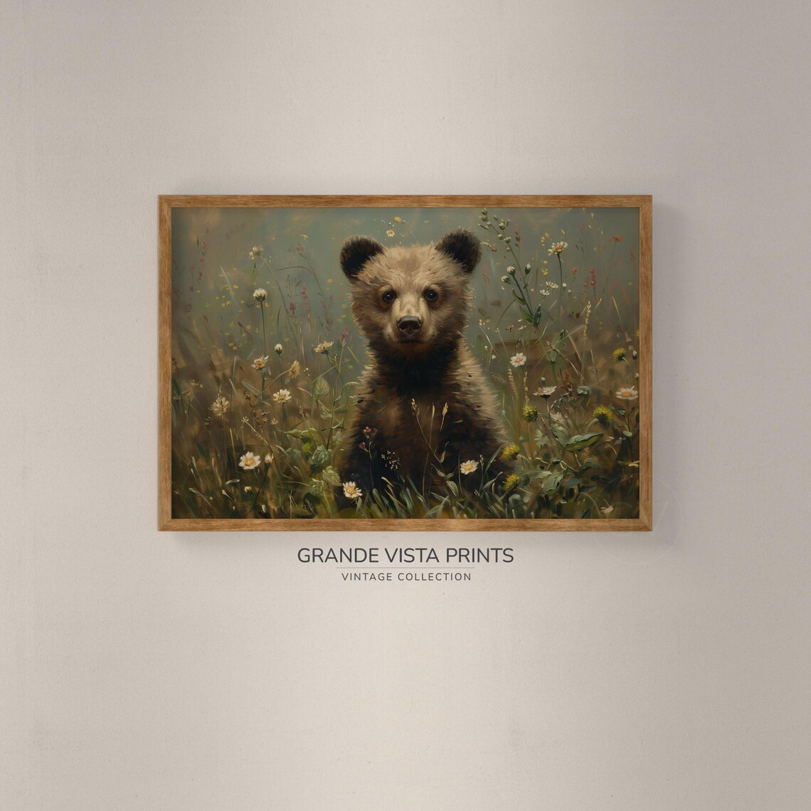 Bear Cub Wildflower Meadow Portrait Vintage Wildlife Art Poster - Image 2