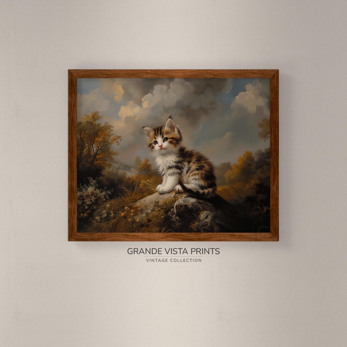 Fluffy Kitten Autumn Rock Vintage Oil Painting Cute Cat Poster - Image 4